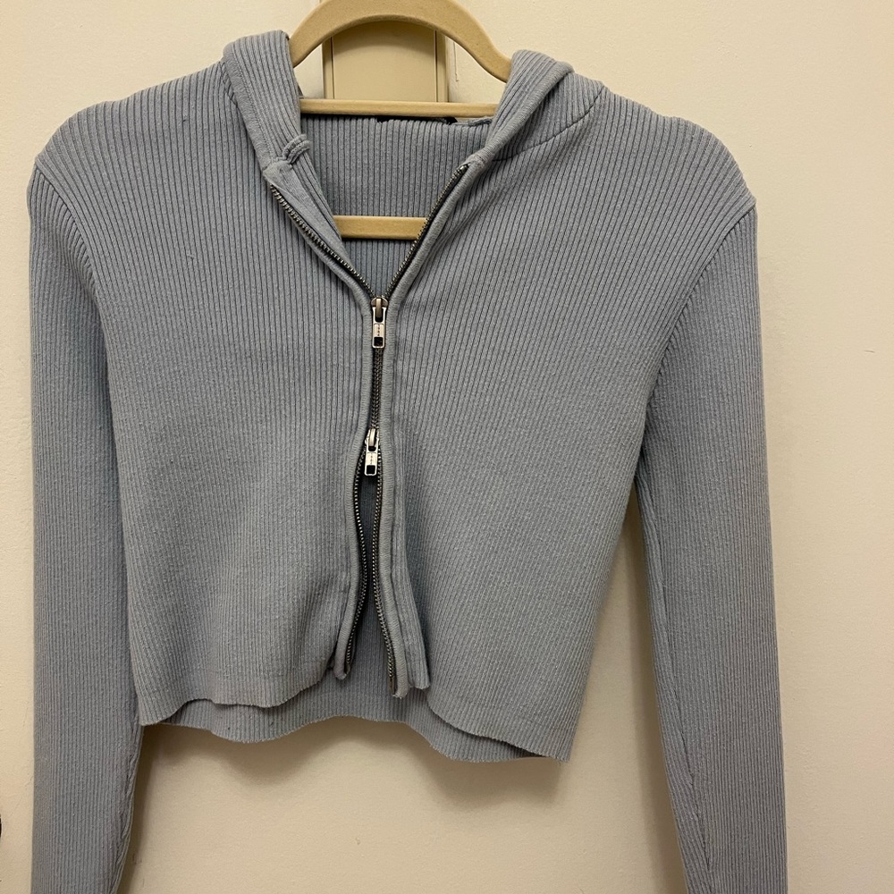 Brandy Melville OS light blue double zip hoodie.